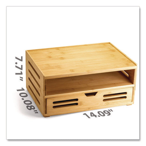 Image of Officemate Bamboo Stackable Document Organizer with Drawer, 2 Sections, Letter Size Files, 14.09" x 10.08" x 7.7", Brown