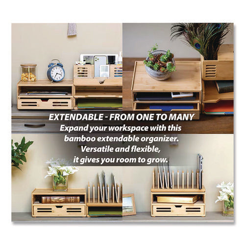Image of Officemate Bamboo Stackable Document Organizer with Drawer, 2 Sections, Letter Size Files, 14.09" x 10.08" x 7.7", Brown
