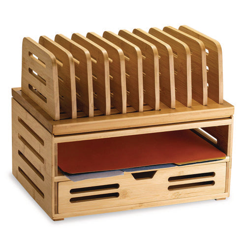 Image of Officemate Bamboo Stackable Document Organizer with Drawer, 2 Sections, Letter Size Files, 14.09" x 10.08" x 7.7", Brown