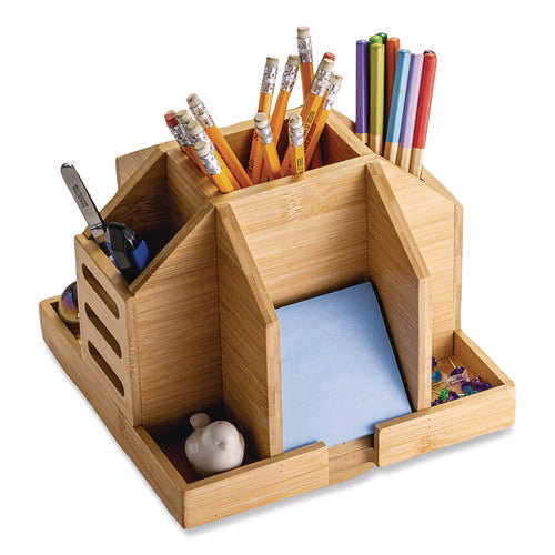 Image of Officemate Bamboo Rotary Organizer, 9 Compartments, 8.85 x 8.82 x 7.4, Brown, Bamboo