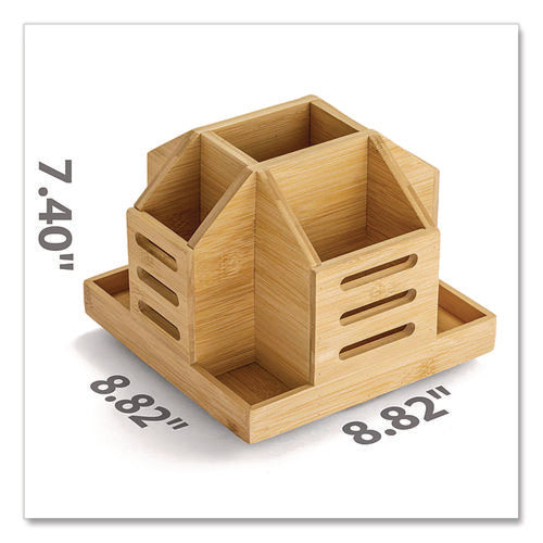 Image of Officemate Bamboo Rotary Organizer, 9 Compartments, 8.85 x 8.82 x 7.4, Brown, Bamboo