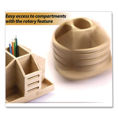 Image of Officemate Bamboo Rotary Organizer, 9 Compartments, 8.85 x 8.82 x 7.4, Brown, Bamboo