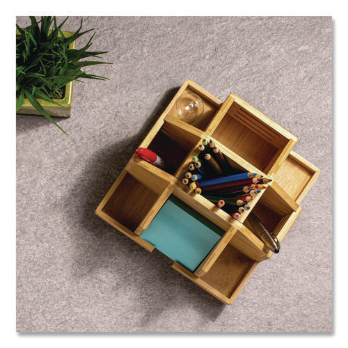 Image of Officemate Bamboo Rotary Organizer, 9 Compartments, 8.85 x 8.82 x 7.4, Brown, Bamboo