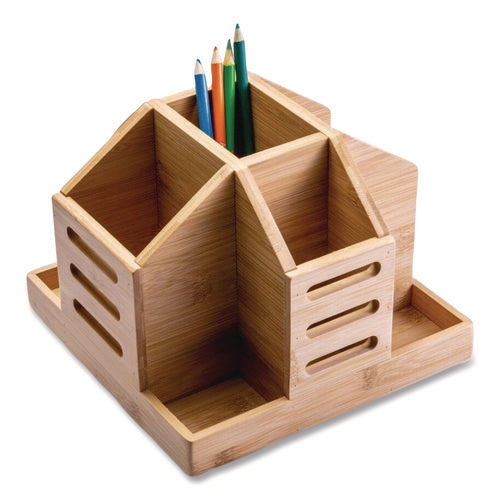 Image of Officemate Bamboo Rotary Organizer, 9 Compartments, 8.85 x 8.82 x 7.4, Brown, Bamboo