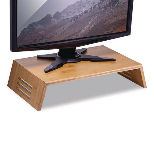 Image of Officemate Bamboo Desktop Monitor Stand, For 16" Monitors, 17.56 x 12.44 x 2.64, Brown, Supports 20 lbs