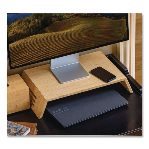 Image of Officemate Bamboo Desktop Monitor Stand, For 16" Monitors, 17.56 x 12.44 x 2.64, Brown, Supports 20 lbs