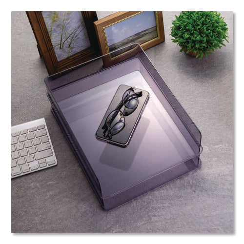 Image of Officemate Letter Tray, 1 Section, Letter Size Files, 10.16" x 12.8" x 2.76", Gray, 2/Pack