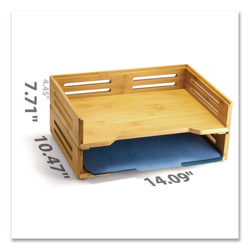 Image of Officemate Bamboo Stackable Desktop Document Trays, 2 Sections, Letter Size Files, 14.09" x 10.47" x 4.4", Brown, 2/Pack