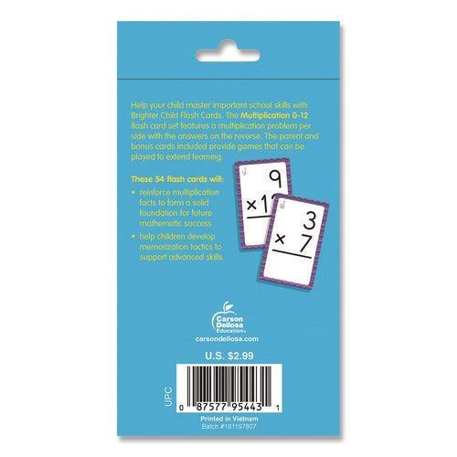 Image of Carson-Dellosa Education Multiplication 0 to 12 Flash Cards, 3.25 x 5.25, Assorted Colors, 54 Cards