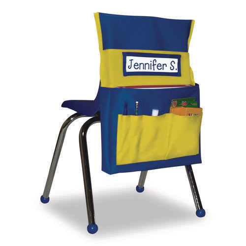 Image of Carson-Dellosa Education Chairback Buddy for Student Chairs with a Back Width Up to 15", Medium, 15 x 1.5 x 19, Fabric, Blue/Yellow
