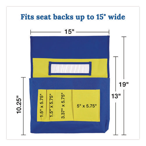 Image of Carson-Dellosa Education Chairback Buddy for Student Chairs with a Back Width Up to 15", Medium, 15 x 1.5 x 19, Fabric, Blue/Yellow