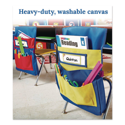 Image of Carson-Dellosa Education Chairback Buddy for Student Chairs with a Back Width Up to 15", Medium, 15 x 1.5 x 19, Fabric, Blue/Yellow