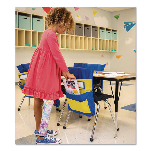 Image of Carson-Dellosa Education Chairback Buddy for Student Chairs with a Back Width Up to 15", Medium, 15 x 1.5 x 19, Fabric, Blue/Yellow