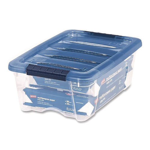 Image of IRIS Stack And Pull Latching Flat Lid Storage Box, 3.23 Gal, 10.9" X 16.5" X 6.5", Clear/translucent Blue