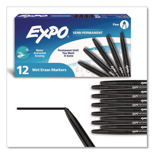 Image of EXPO® Wet Erase Marker, Fine Bullet Tip, Black, 12/Pack