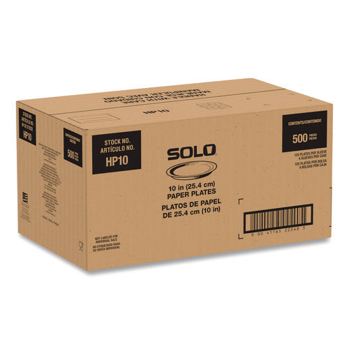 Image of SOLO® Compostable Paper Dinnerware, ProPlanet Seal, Plate, 10" dia, White, 500/Carton
