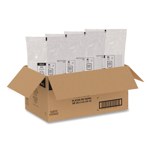 Image of SOLO® Compostable Paper Dinnerware, ProPlanet Seal, Plate, 10" dia, White, 500/Carton