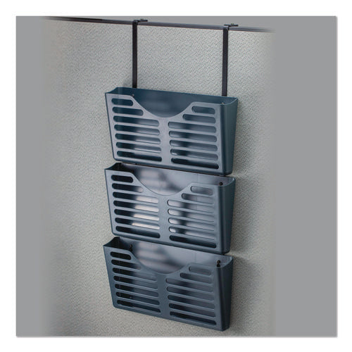 Image of Universal® Recycled Plastic Cubicle Triple File Pocket, Cubicle Pins Mount, 13.5 x 4.75 x 28, Charcoal
