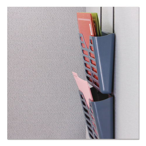 Image of Universal® Recycled Plastic Cubicle Triple File Pocket, Cubicle Pins Mount, 13.5 x 4.75 x 28, Charcoal