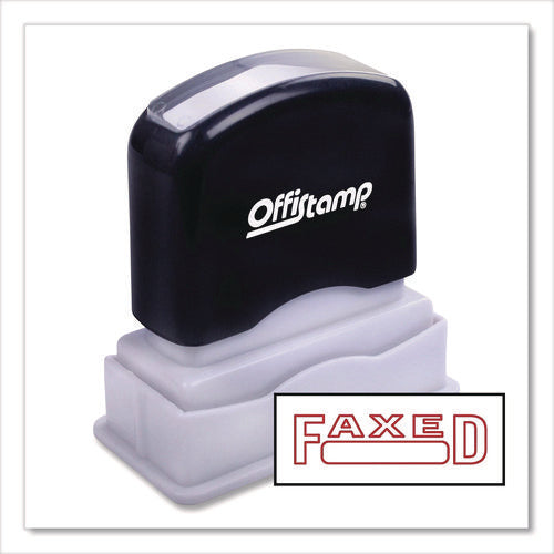 Image of Offistamp® Pre-Inked Message Stamp With Blank Date Box, Faxed, 1.63" X 0.38", Red Ink