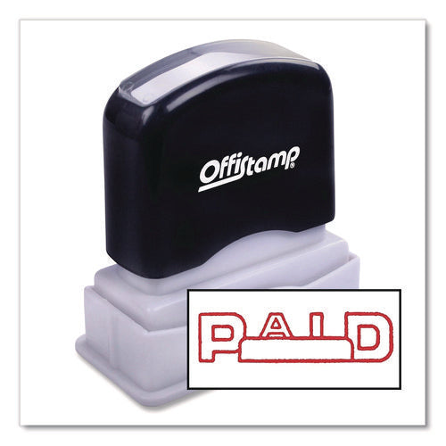 Image of Offistamp® Pre-Inked Message Stamp With Blank Date Box, Paid, 1.63" X 0.38", Red Ink
