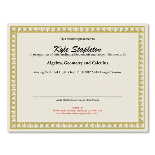 Image of Great Papers!® Foil Border Certificates, 8.5 X 11, Ivory/gold With Channel Gold Border, 12/pack
