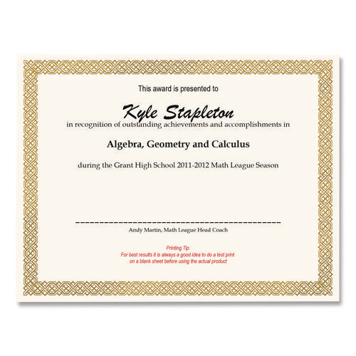 Image of Great Papers!® Foil Border Certificates, 8.5 X 11, Ivory/gold With Braided Gold Border, 12/pack