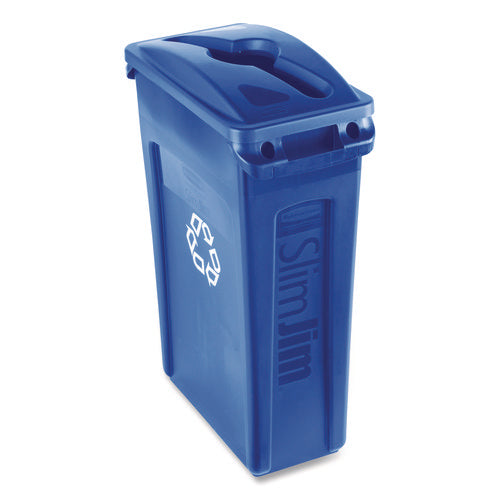 Image of Rubbermaid® Commercial Slim Jim Single Stream Recycling Top For Slim Jim Containers, 12.1w X 21d X 2.75h, Blue