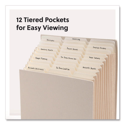 Image of Smead Stadium File, 10.5" Expansion, 12 Sections, 1/3-Cut Tabs, Letter Size, Beige