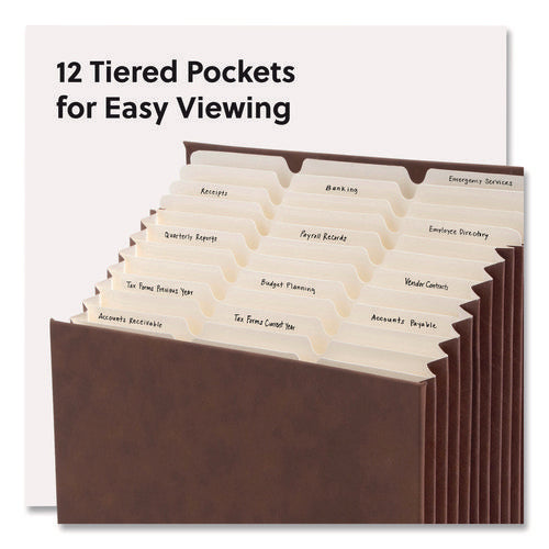 Image of Smead Stadium File, 10.5" Expansion, 12 Sections, 1/3-Cut Tabs, Letter Size, Saddle