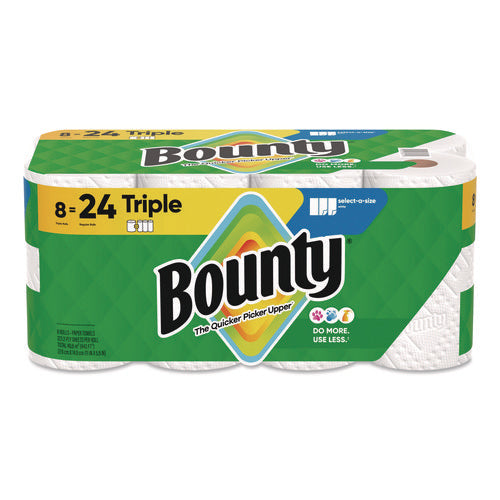 Image of Bounty® Select-a-Size Kitchen Roll Paper Towels, 2-Ply, White, 6 x 11, 123 Sheets/Roll, 8 Triple Rolls/Carton