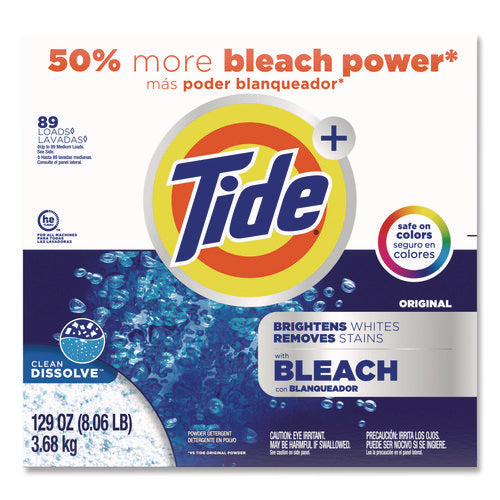 Image of Tide® Laundry Detergent with Bleach, HE Compatible, 80 Loads, Tide Original Scent, Powder, 129 oz Box