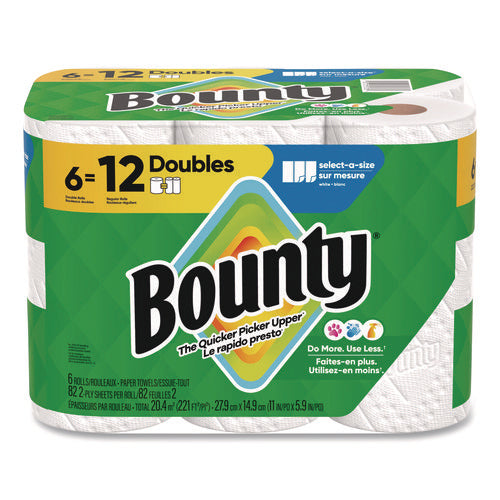 Image of Bounty® Select-a-Size Kitchen Roll Paper Towels, 2-Ply, 6 x 11, White, 82 Sheets/Double Roll, 6 Rolls/Carton