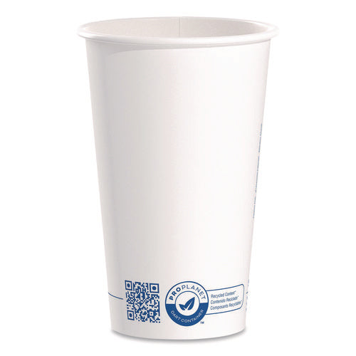 Image of SOLO® Recycled Content PCF Paper Hot Cups, ProPlanet Seal, 16 oz, White/Blue, 1,000/Carton