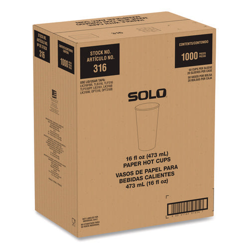 Image of SOLO® Recycled Content PCF Paper Hot Cups, ProPlanet Seal, 16 oz, White/Blue, 1,000/Carton