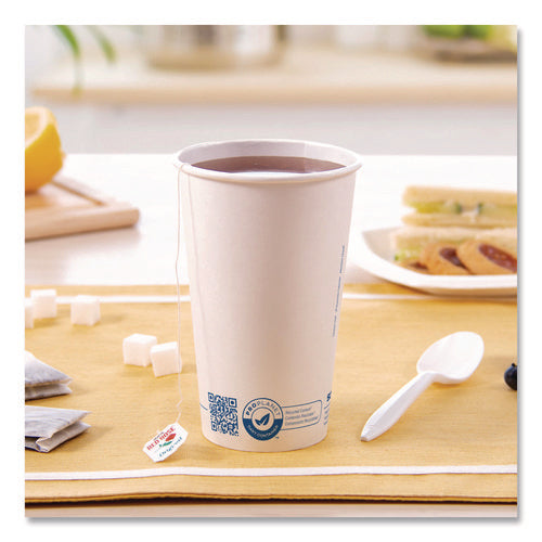 Image of SOLO® Recycled Content PCF Paper Hot Cups, ProPlanet Seal, 16 oz, White/Blue, 1,000/Carton