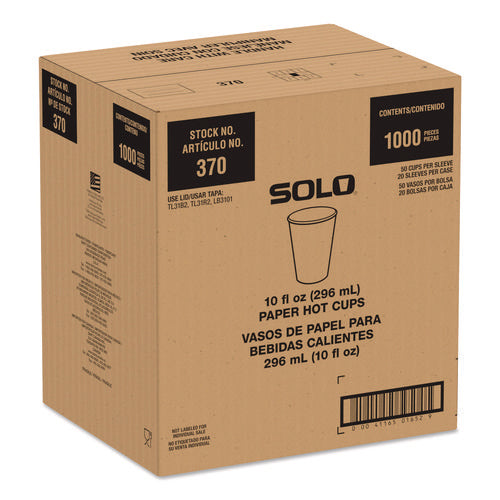 Image of SOLO® Recycled Content PCF Paper Hot Cups, ProPlanet Seal, 10 oz, White/Blue, 1,000/Carton