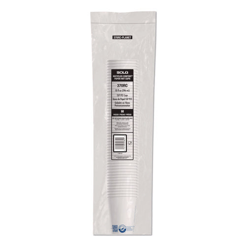 Image of SOLO® Recycled Content PCF Paper Hot Cups, ProPlanet Seal, 10 oz, White/Blue, 1,000/Carton
