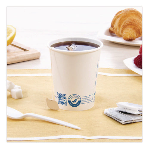 Image of SOLO® Recycled Content PCF Paper Hot Cups, ProPlanet Seal, 10 oz, White/Blue, 1,000/Carton