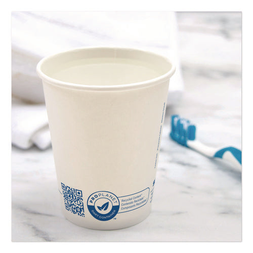 Image of SOLO® Recycled Content PCF Paper Hot Cups, ProPlanet Seal, 10 oz, White/Blue, 1,000/Carton