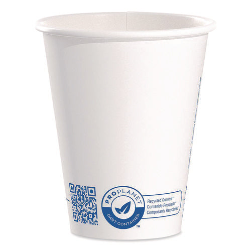 Image of SOLO® Recycled Content PCF Paper Hot Cups, ProPlanet Seal, 8 oz, White/Blue, 1,000/Carton