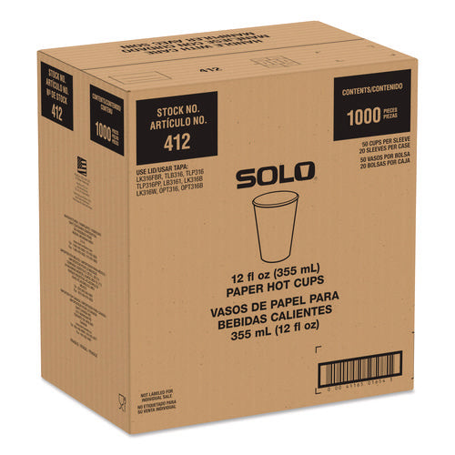 Image of SOLO® Recycled Content PCF Paper Hot Cups, ProPlanet Seal, 12 oz, White/Blue, 1,000/Carton