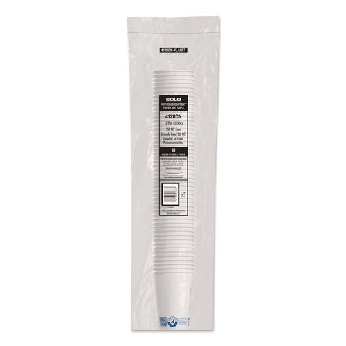 Image of SOLO® Recycled Content PCF Paper Hot Cups, ProPlanet Seal, 12 oz, White/Blue, 1,000/Carton