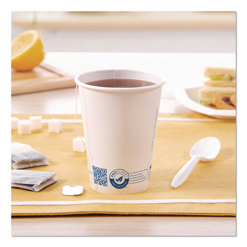 Image of SOLO® Recycled Content PCF Paper Hot Cups, ProPlanet Seal, 12 oz, White/Blue, 1,000/Carton