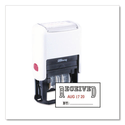 Image of Offistamp® Self-Inking Message Stamp With Blank "by" Line, 12 Years, Received, 1.63" X 0.88", Black/red Ink