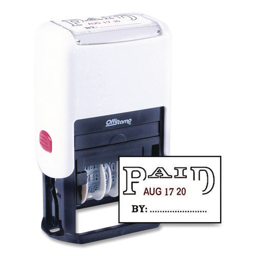 Image of Offistamp® Self-Inking Message Stamp With Blank "by" Line, 12 Years, Paid, 1.63" X 0.88", Black/red Ink