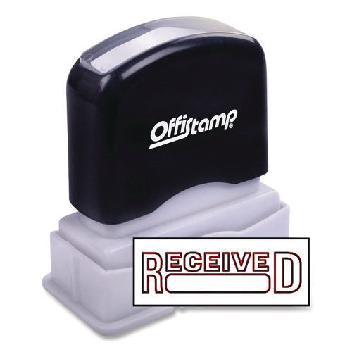 Image of Offistamp® Pre-Inked Message Stamp With Blank Date Box, Received, 1.63" X 0.38", Red Ink