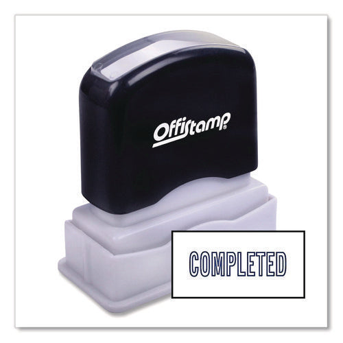 Image of Offistamp® Pre-Inked Message Stamp, Completed, 1.63" X 0.38", Blue Ink