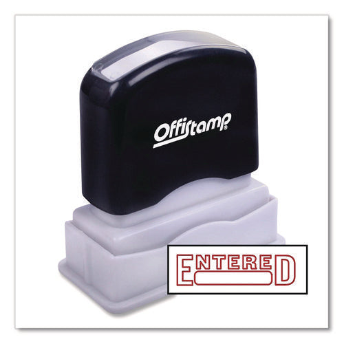 Image of Offistamp® Pre-Inked Message Stamp With Blank Date Box, Entered, 1.63" X 0.38", Red Ink
