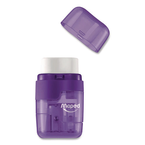 Image of Maped Helix DUO 2-Hole Canister Pencil Sharpener/Eraser Combo, 3.74 x 1.08 x 4.92, Randomly Assorted Colors